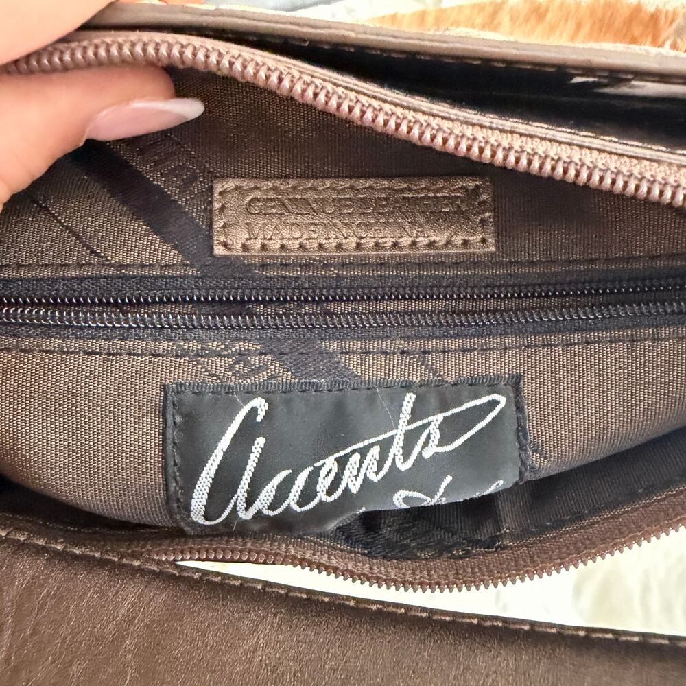 Vtg Y2K 2000s Brown Genuine Leather Animal Print Shoulder Purse - Picture 10 of 11